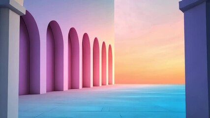 Abstract Gradient Architecture with Colorful Arches and Soft Lighting Reflecting Modern Artistic Style in Vibrant Rainbow Tones for Creative Design and Trendy Aesthetic in Arched Structures - Powered by Adobe