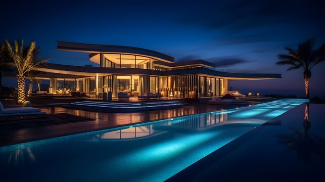 Stunning Luxury Villa with Full Smart Home Automation and Cutting Edge Architectural Design Featuring Floor to Ceiling Glass Walls Modern Minimalist Interiors