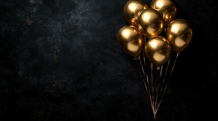 Elegant collection of shiny gold balloons on a dark background for celebratory events
