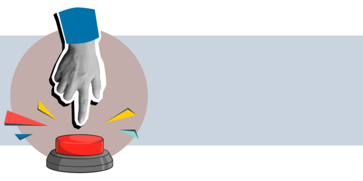Hand presses the red button, place for text. Modern collage style. Illustration on transparent background - Powered by Adobe