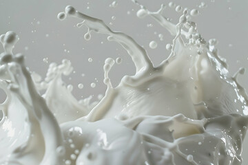 Dynamic splash of milk captured in high detail, showcasing fluid motion against a soft background
