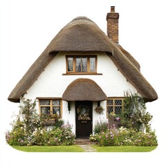 English cottage architecture thatched garden.