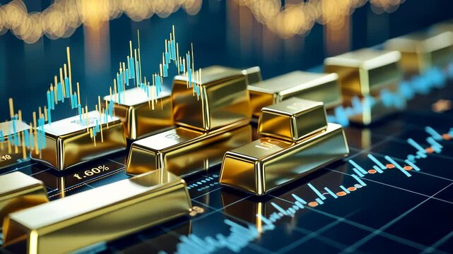 Golden bars emerging from electronic circuit, representing financial technology growth and digital investment trends video 4k