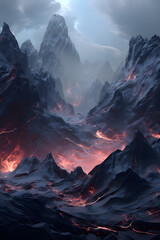 Endless snow capped mountains landscape abstract graphic poster background