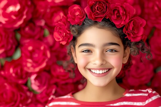 Valentine's day greeting from woman or for woman. Remarkable striking image of stunning loving middle eastern young person girl - commercial concept art layout. Love lights.