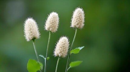 Obraz premium Four White Wildflowers With Green Background