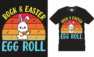 Rock & easter egg roll, Easter Day Typography colorful vector t-shirt design.