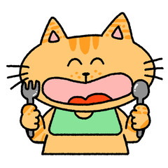 ごはんを食べるねこのイラスト