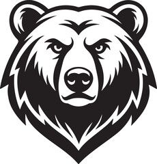Angry bear head clipart vector silhouette on white background