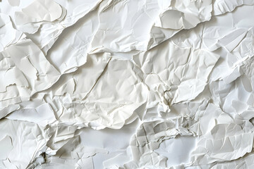 Fototapeta premium Crumpled white paper texture showcasing intricate folds and shadows, ideal for backgrounds (1)