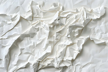 Obraz premium Crumpled White Paper Texture with Subtle Shadows and Highlights, Ideal for Backgrounds and Overlays