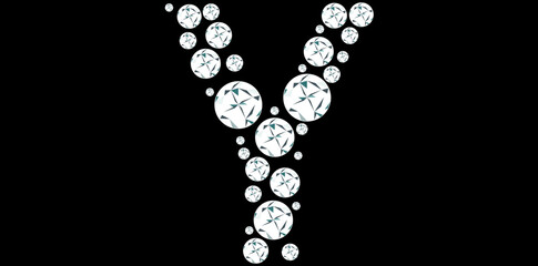 Silver Rhinestone Diamonds Alphabet Letter Y Luxury Text Design Vector Illustration.	