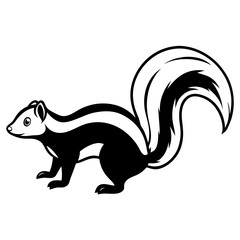 Cute Silhouette Skunk Line Art Black Vector Carton Illustration