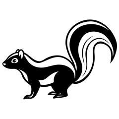 Cute Silhouette Skunk Line Art Black Vector Carton Illustration