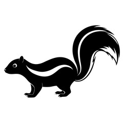 Cute Silhouette Skunk Line Art Black Vector Carton Illustration