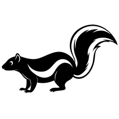 Cute Silhouette Skunk Line Art Black Vector Carton Illustration