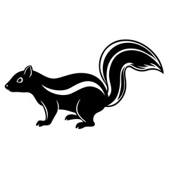 Cute Silhouette Skunk Line Art Black Vector Carton Illustration