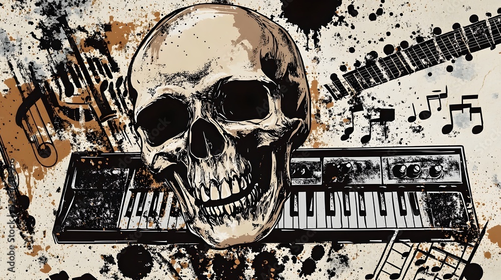 Poster skull keyboard music art grunge dark abstract conceptual surreal design