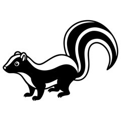 Cute Silhouette Skunk Line Art Black Vector Carton Illustration