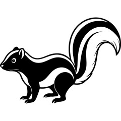 Cute Silhouette Skunk Line Art Black Vector Carton Illustration
