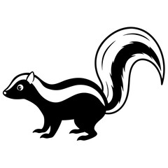 Cute Silhouette Skunk Line Art Black Vector Carton Illustration