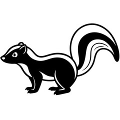 Cute Silhouette Skunk Line Art Black Vector Carton Illustration