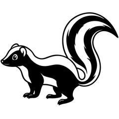 Cute Silhouette Skunk Line Art Black Vector Carton Illustration