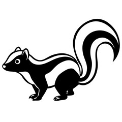 Cute Silhouette Skunk Line Art Black Vector Carton Illustration