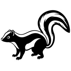 Cute Silhouette Skunk Line Art Black Vector Carton Illustration