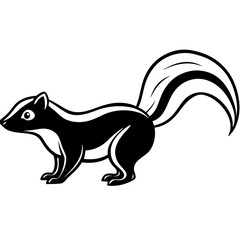 Cute Silhouette Skunk Line Art Black Vector Carton Illustration