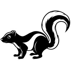 Cute Silhouette Skunk Line Art Black Vector Carton Illustration
