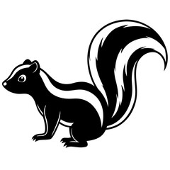 Cute Silhouette Skunk Line Art Black Vector Carton Illustration