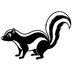 Cute Silhouette Skunk Line Art Black Vector Carton Illustration