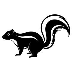 Cute Silhouette Skunk Line Art Black Vector Carton Illustration