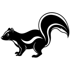 Cute Silhouette Skunk Line Art Black Vector Carton Illustration
