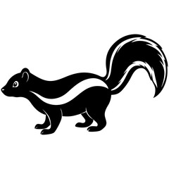 Cute Silhouette Skunk Line Art Black Vector Carton Illustration