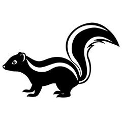 Cute Silhouette Skunk Line Art Black Vector Carton Illustration