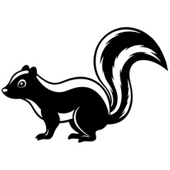 Cute Silhouette Skunk Line Art Black Vector Carton Illustration