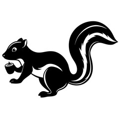Cute Silhouette Skunk Line Art Black Vector Carton Illustration