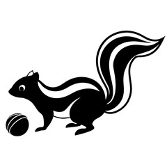 Cute Silhouette Skunk Line Art Black Vector Carton Illustration