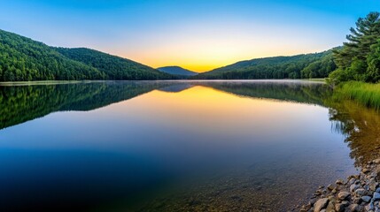 Scenic Lake Reflections at Sunrise Serene Waters Reflects The Mountain In A Landscape