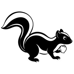 Cute Silhouette Skunk Line Art Black Vector Carton Illustration