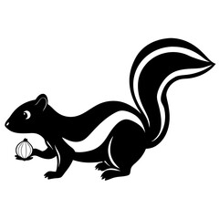 Cute Silhouette Skunk Line Art Black Vector Carton Illustration