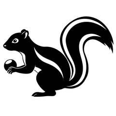 Cute Silhouette Skunk Line Art Black Vector Carton Illustration