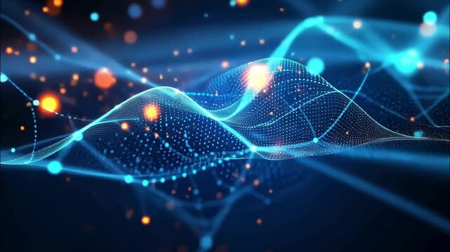 Abstract Digital Waves Illuminated by Vibrant Lights in a Sea of Technology and Data Flow