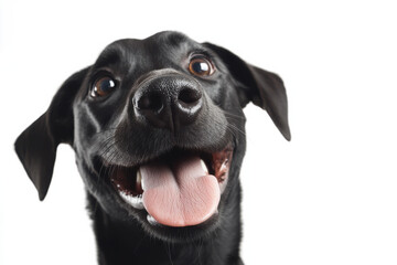 Happy black lab dog with enthusiastic expression and tongue
