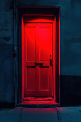Door opening in the dark whith a red light