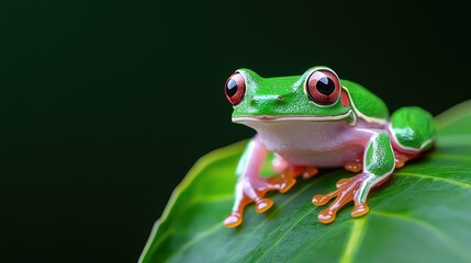 Red-eyed tree frog on leaf, rainforest background, nature photography, wildlife