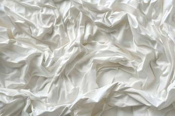 Obraz premium Textured white satin fabric with intricate folds and creases, ideal for backgrounds and fashion designs