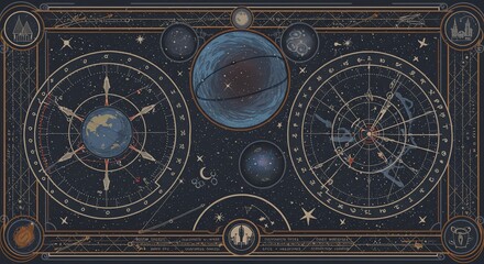 AI Generated Detailed Celestial Map with Planets and Constellations  Vintage Style Star Chart  Astronomical Illustration  Decorative Celestial Cartography  Cosmic Art  Educational and Aesthetic Design